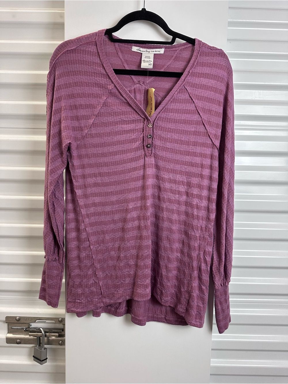 American Rag Mauve Striped Henley Long-Sleeve Top